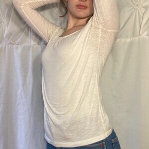 Long Sleeved White Tee Gathered Neckline